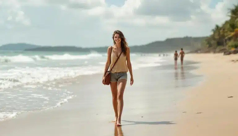 Cap-Vert femme seule : femme voyageant seule au Cap-Vert, profitant d'un paysage paradisiaque entre plage et nature