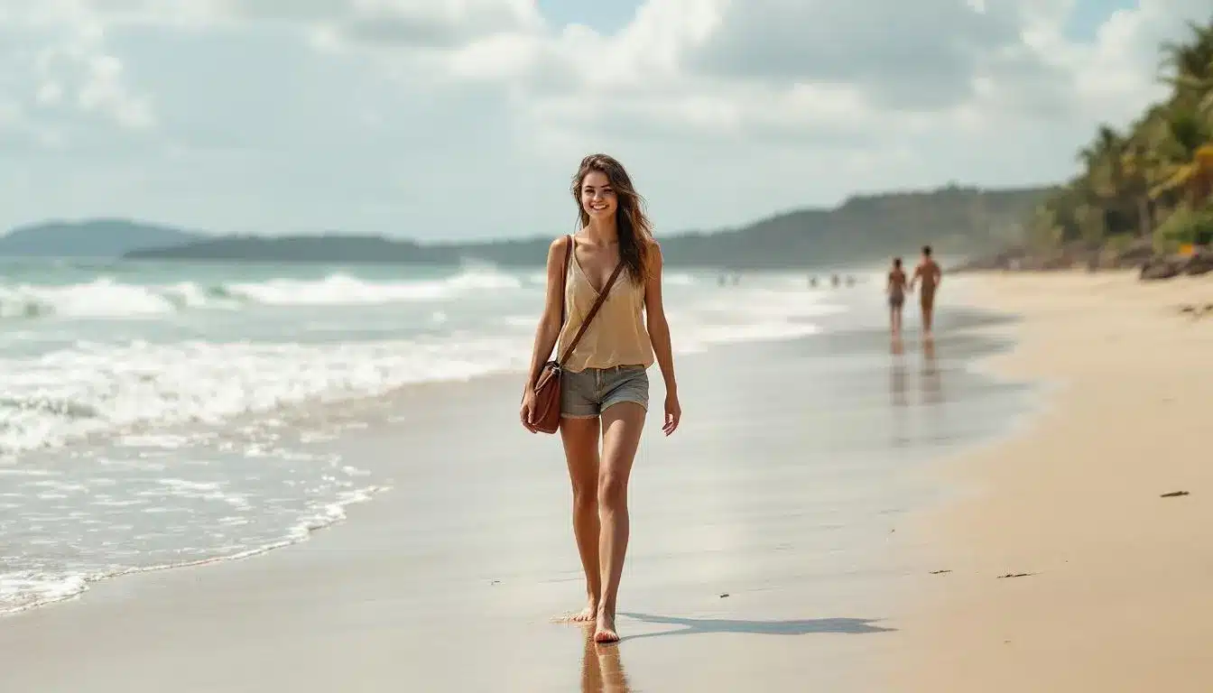 Cap-Vert femme seule : femme voyageant seule au Cap-Vert, profitant d'un paysage paradisiaque entre plage et nature