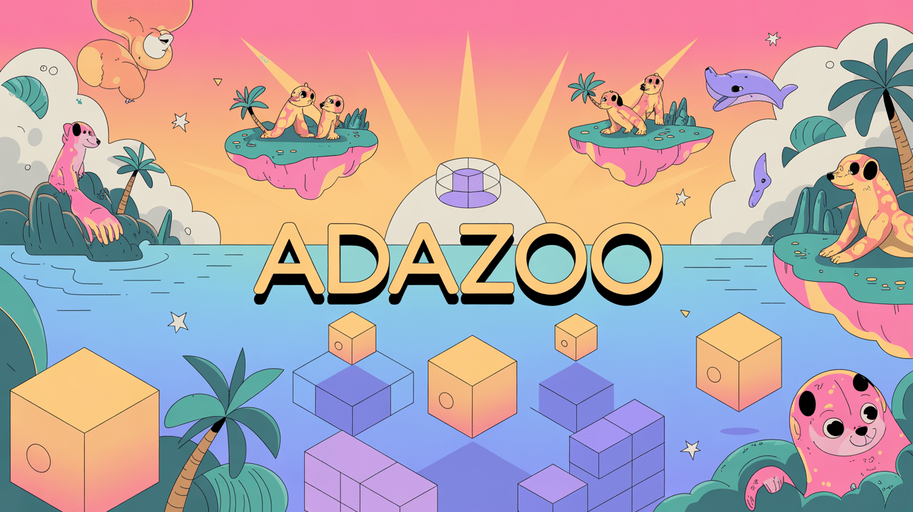 Illustration archipel tropical avec animaux et blockchain adazoo