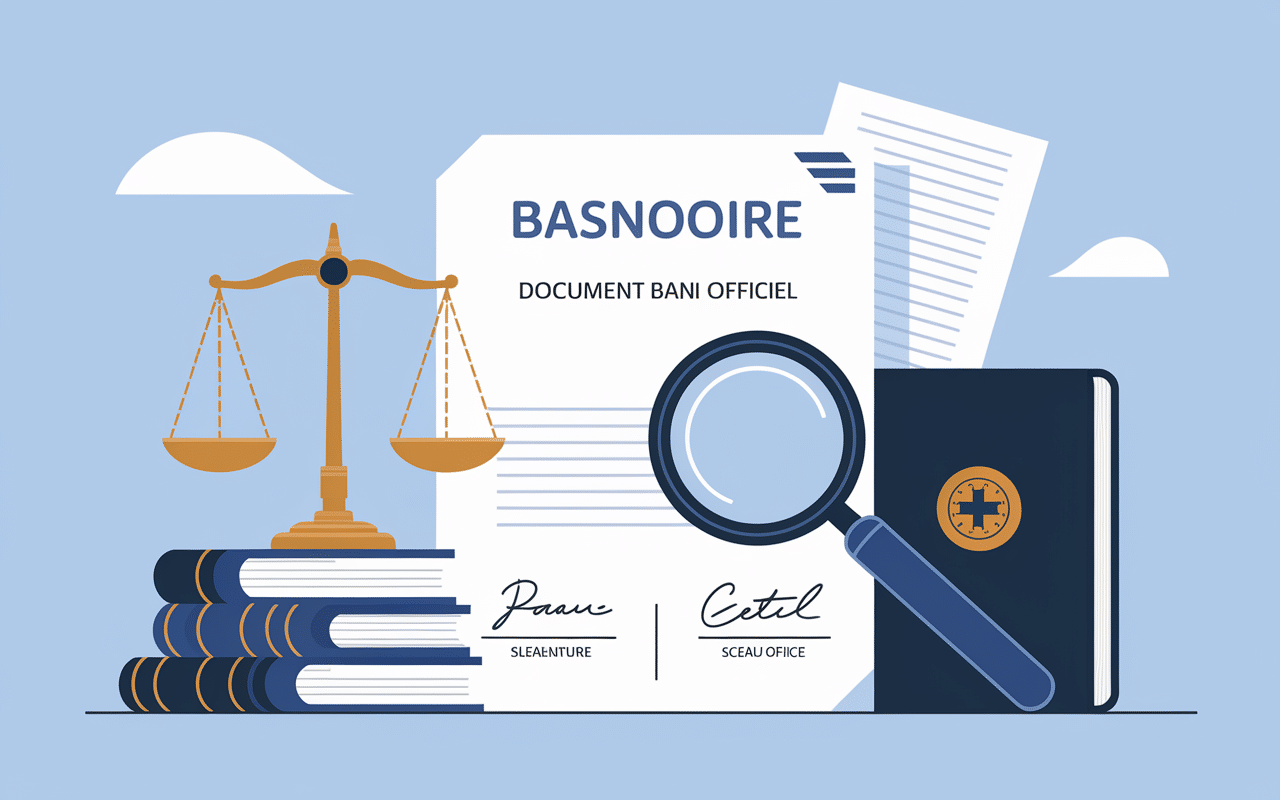 document attestation de provenance de fonds avec tampon et balance de justice