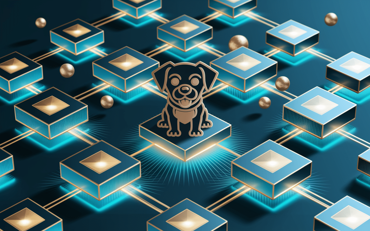 blockchain bonk avec mascotte chien stylisée