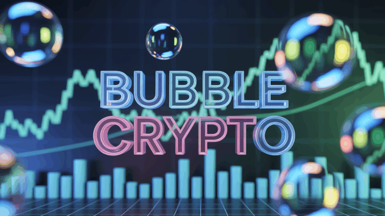 bubble crypto : graphique illustrant une bulle spéculative avec une montée rapide puis une chute des prix des cryptomonnaies