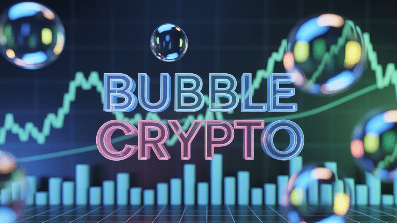 bubble crypto : graphique illustrant une bulle spéculative avec une montée rapide puis une chute des prix des cryptomonnaies