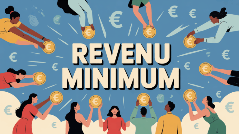 Illustration silhouette personnes recevant pièce or revenu minimum