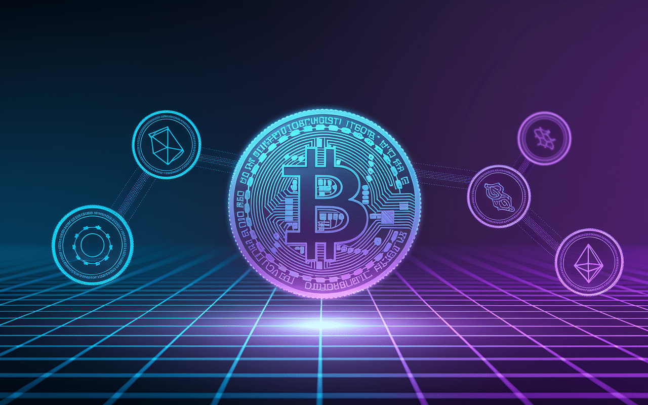 Token asunahentai stylisé environnement blockchain bleu violet