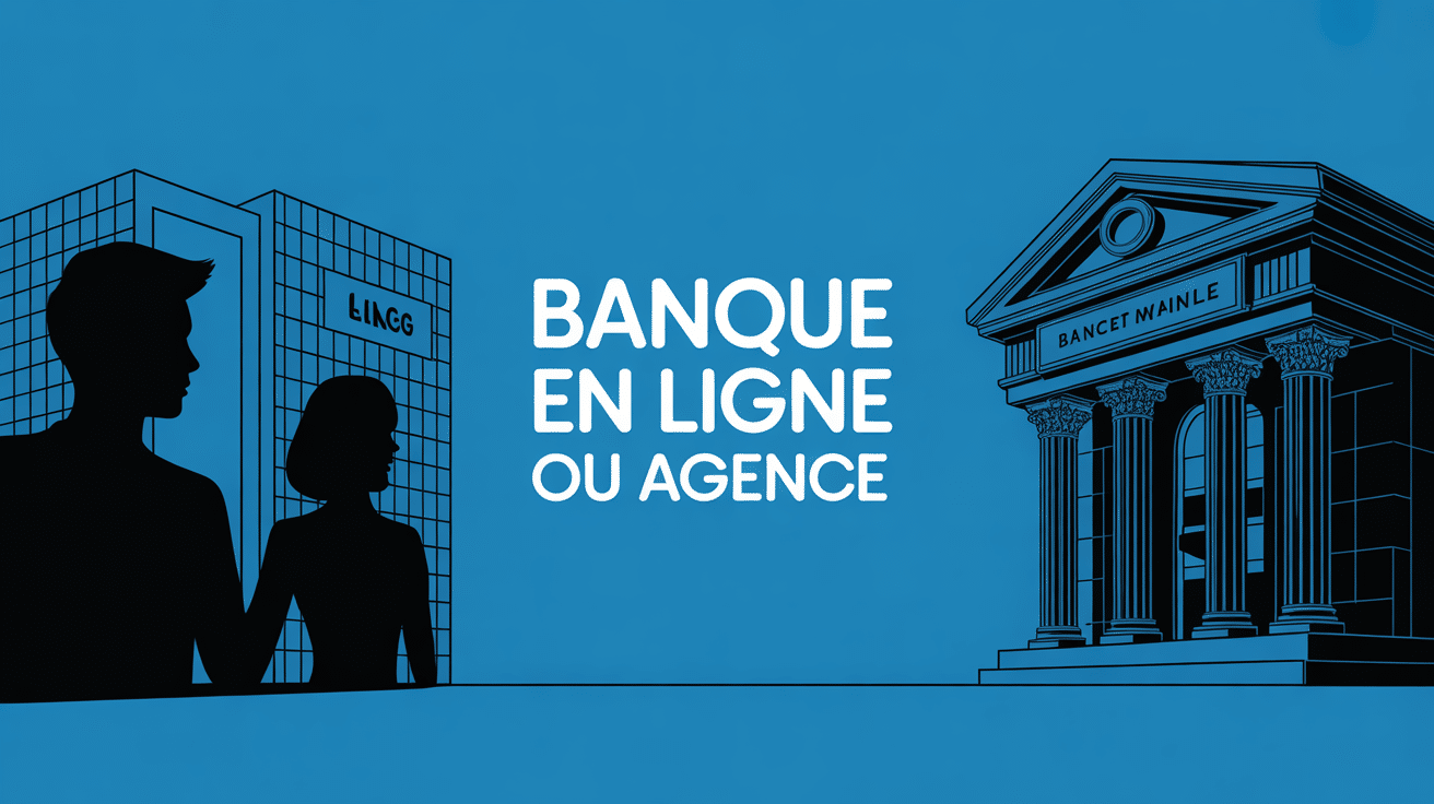 Illustration banque en ligne ou agence physique
