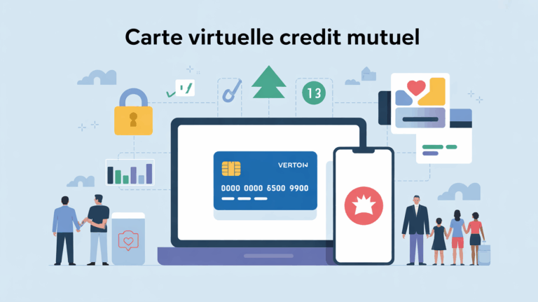 Illustration carte virtuelle Crédit Mutuel sur ordinateur et mobile, symbole sécurité