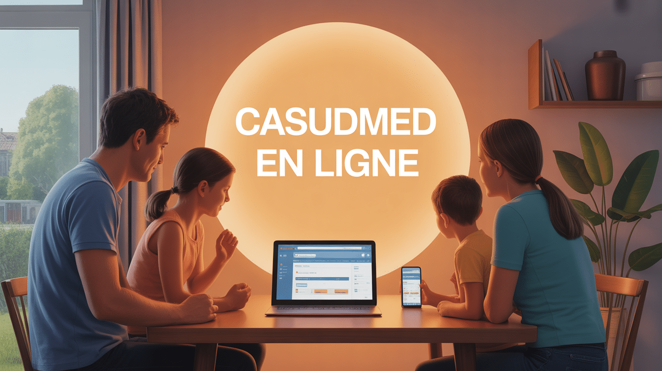 famille découvrant casudmed en ligne sur ordinateur et mobile