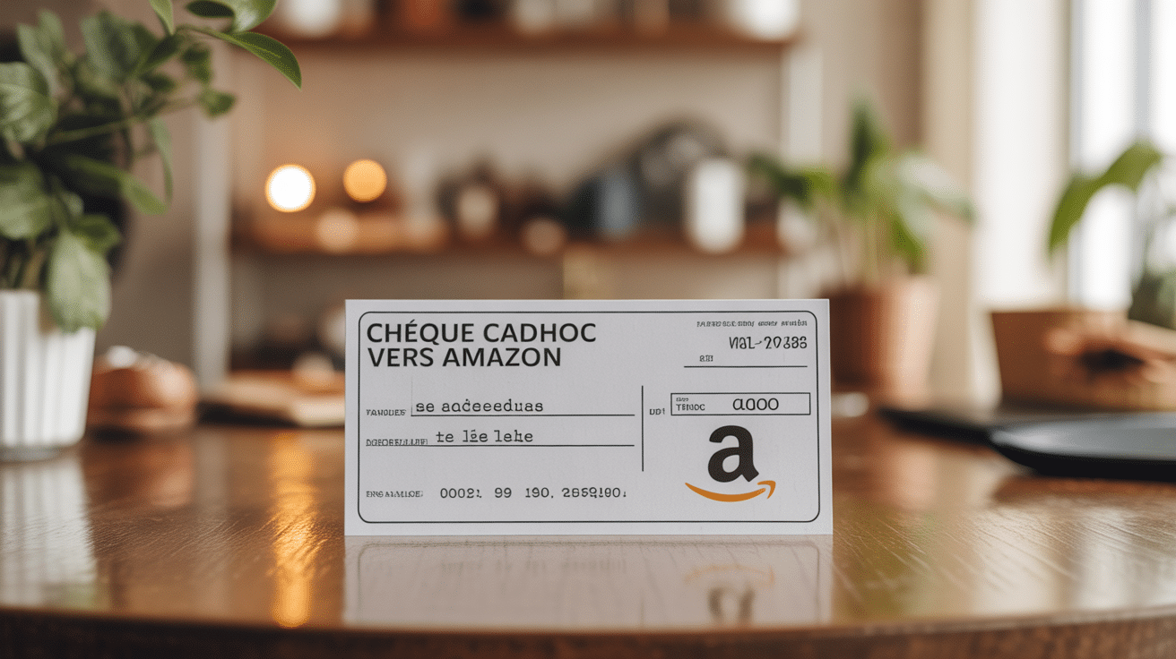 Illustration carte cadeau et cheque Cadhoc vers Amazon