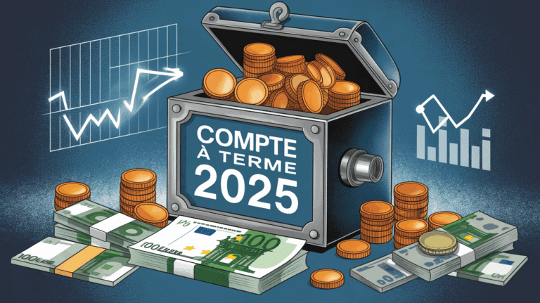 Illustration coffre-fort ouvert billets euros graphiques compte à terme 2025