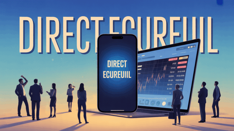 Illustration Direct Ecureuil smartphone et ordinateur gestion comptes