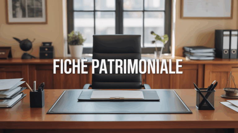 Vue stylisée fiche patrimoniale sur bureau professionnel
