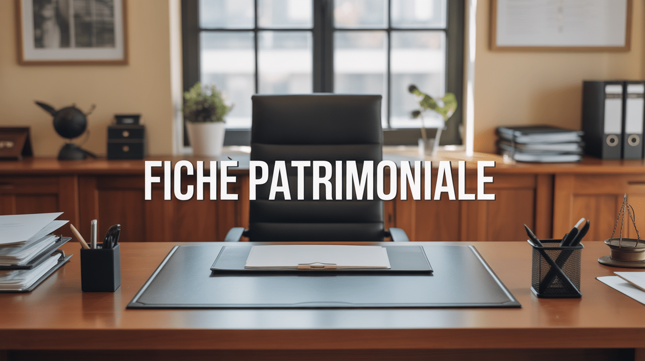 Vue stylisée fiche patrimoniale sur bureau professionnel