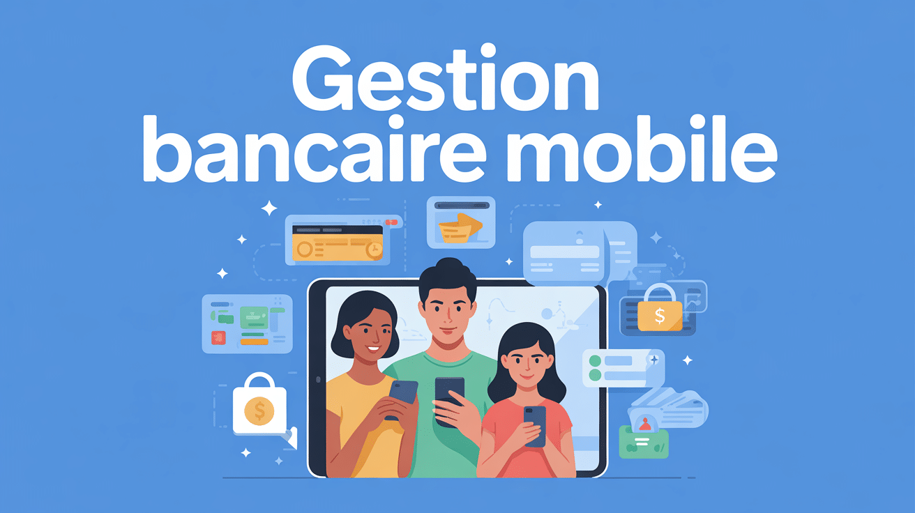 Famille utilisant gestion bancaire mobile sur appareils