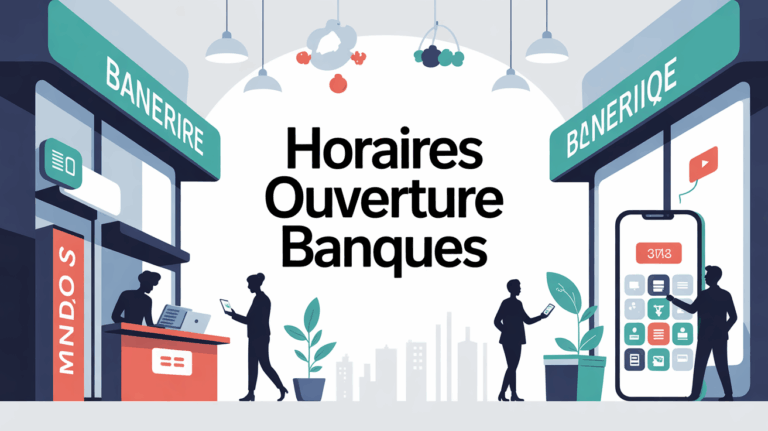 Illustration horaires ouverture banques agence distributeur smartphone