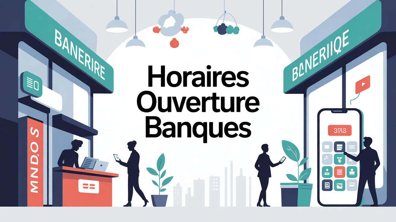 Illustration horaires ouverture banques agence distributeur smartphone