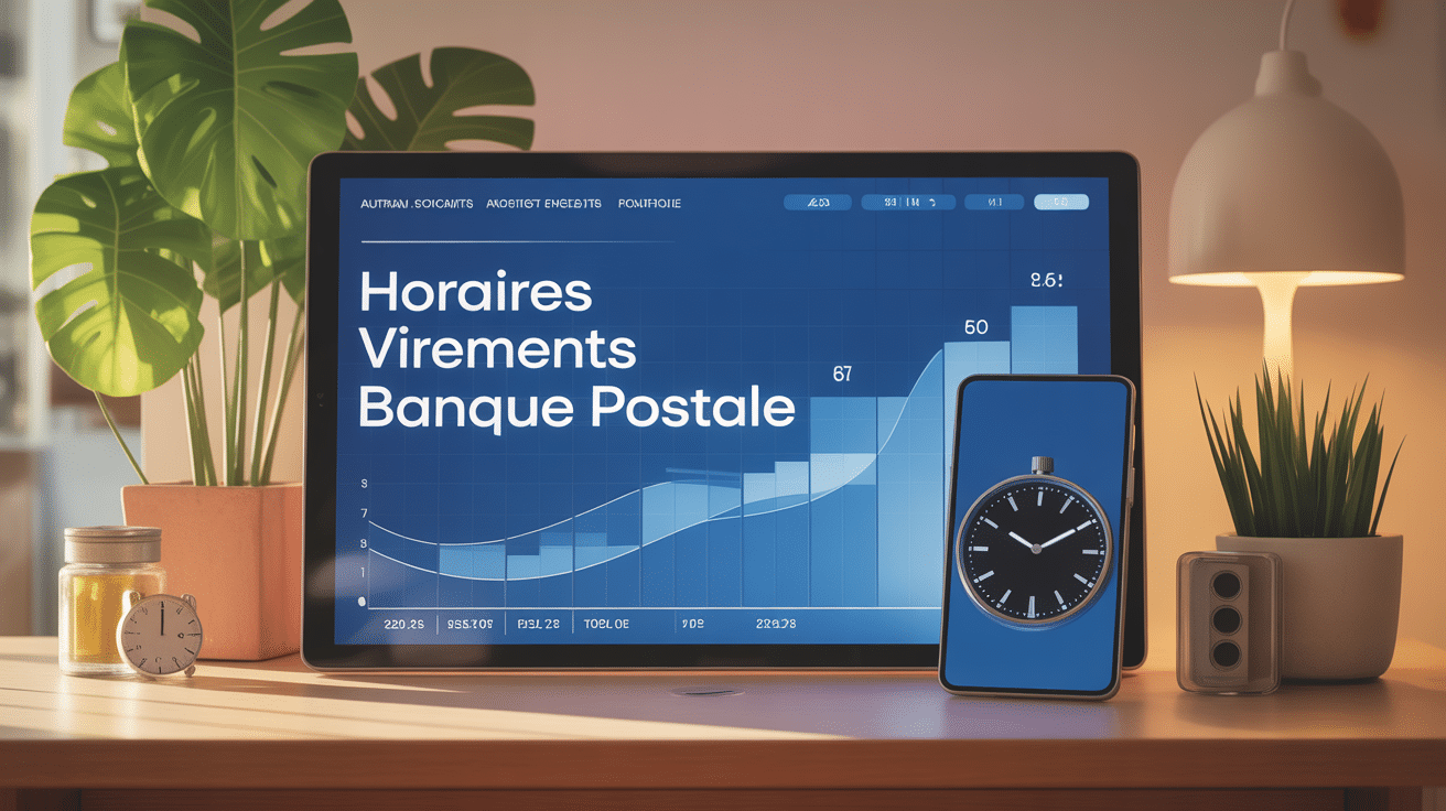 Tableau horaires virements Banque Postale smartphone montre