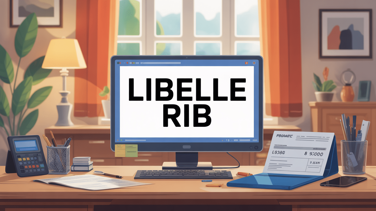 illustration libelle rib sur bureau avec carte bancaire