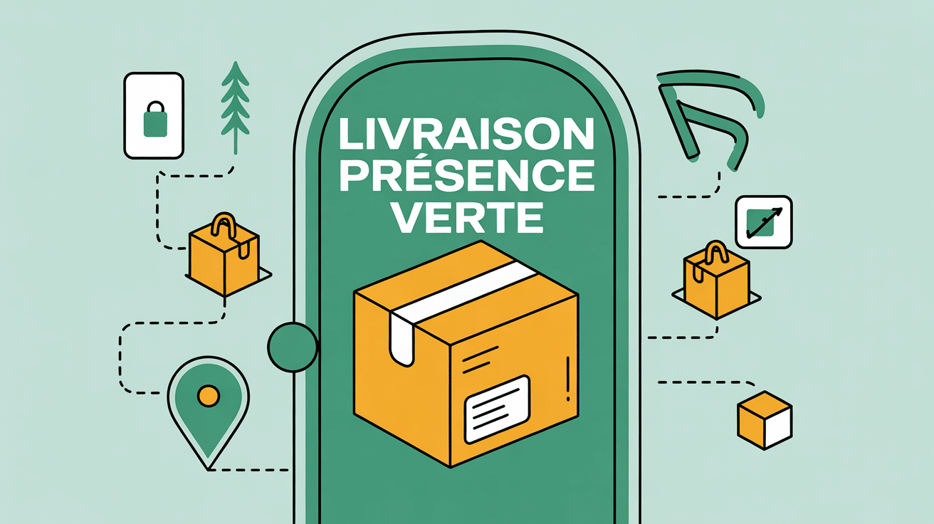 Colis Presence Verte devant porte avec icones suivi