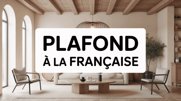 Espace avec plafond a la francaise, poutres bois et mobilier contemporain