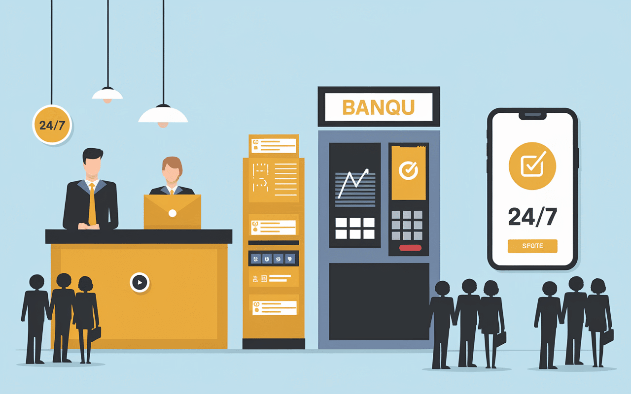 Illustration services BNP Paribas Sainte-Geneviève-des-Bois guichet et digital