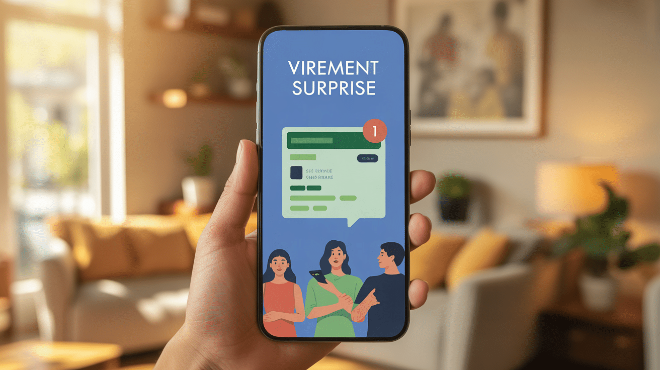 Notification virement surprise sur smartphone