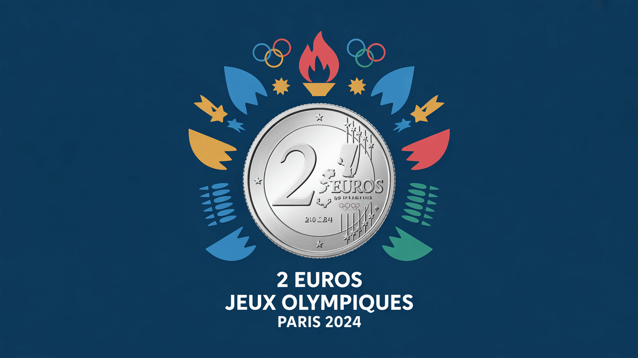 gros plan piece 2 euros Jeux Olympiques Paris 2024 avec symboles olympiques