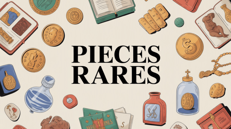 Catalogue stylisé de pièces rares sur fond clair