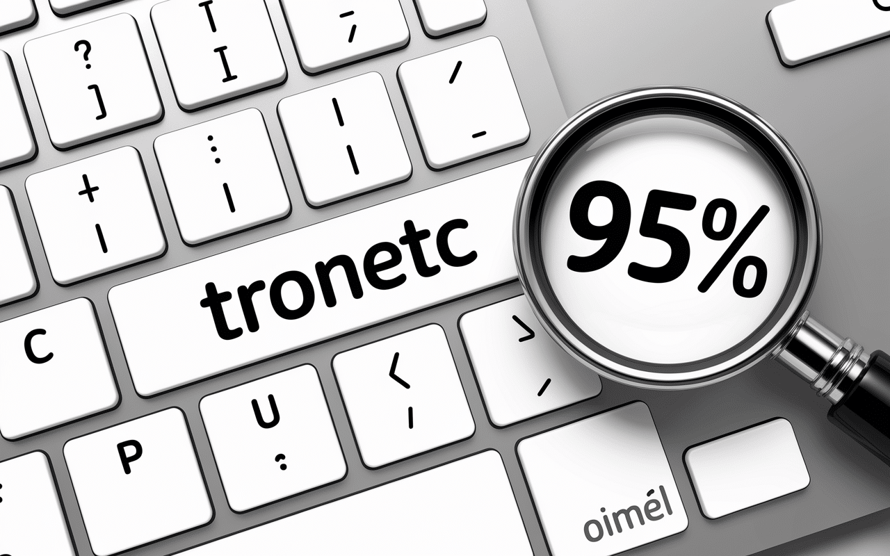 Clavier affichant tronetc corrigé en tronc, 95 pourcent, ambiance scolaire