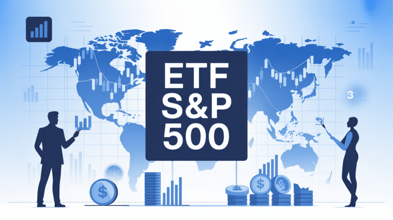 Visuel investisseurs autour ETF S&P 500, ambiance finance moderne