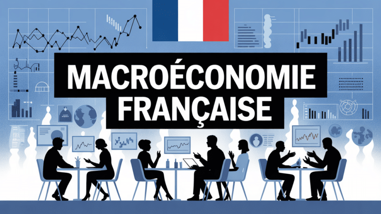 Illustration scene macroeconomie francaise, graphiques et debat