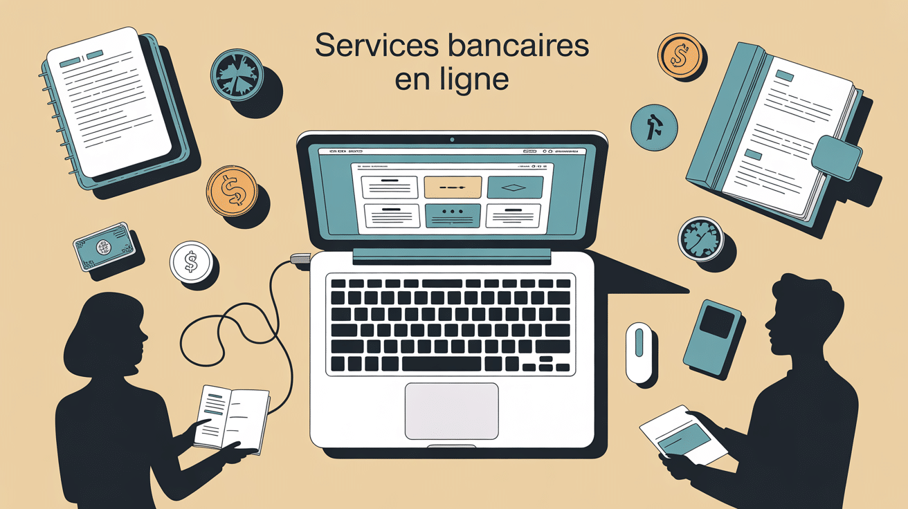 services bancaires en ligne famille ordinateur illustration