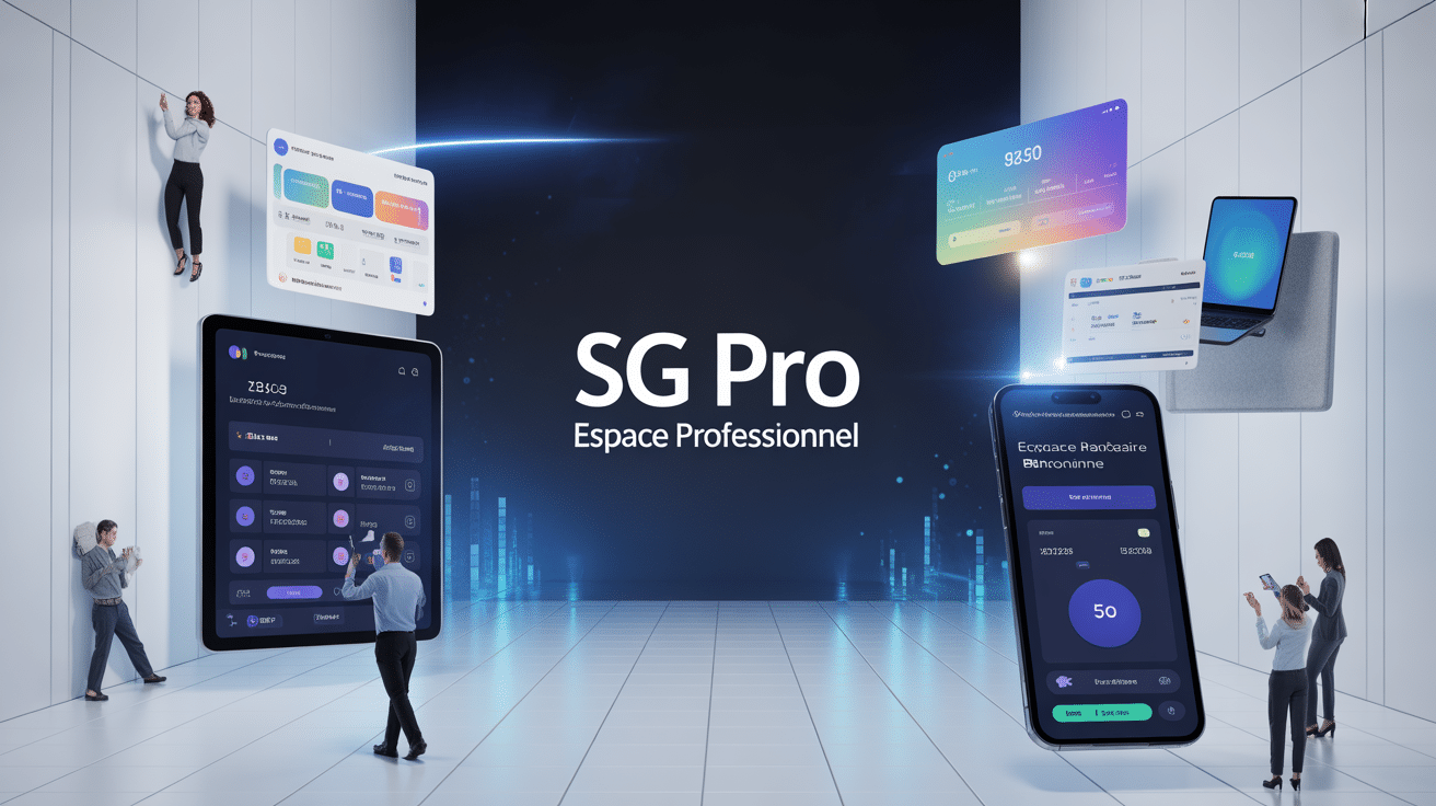 SG Pro Espace professionnel sur écran lumineux, ambiance digitale