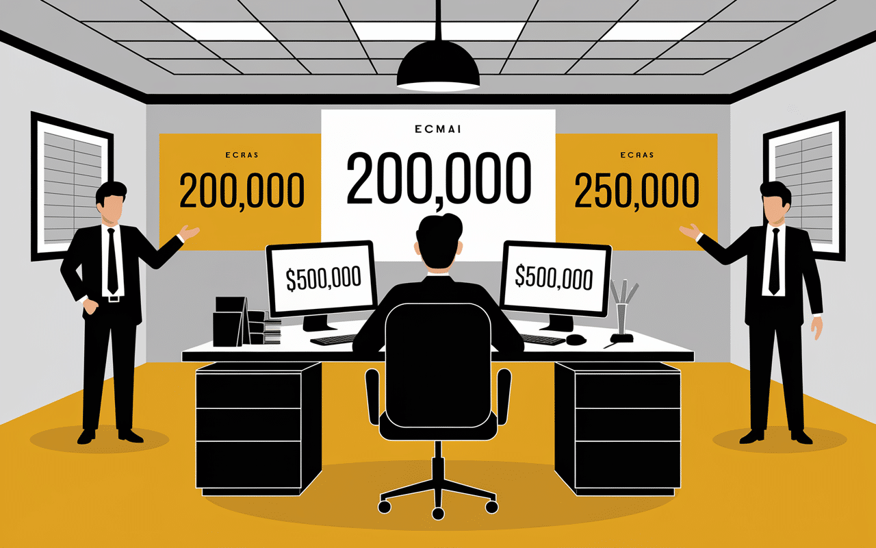 Ecrans affichant montants 20000 250000 bureau trading sécurisé