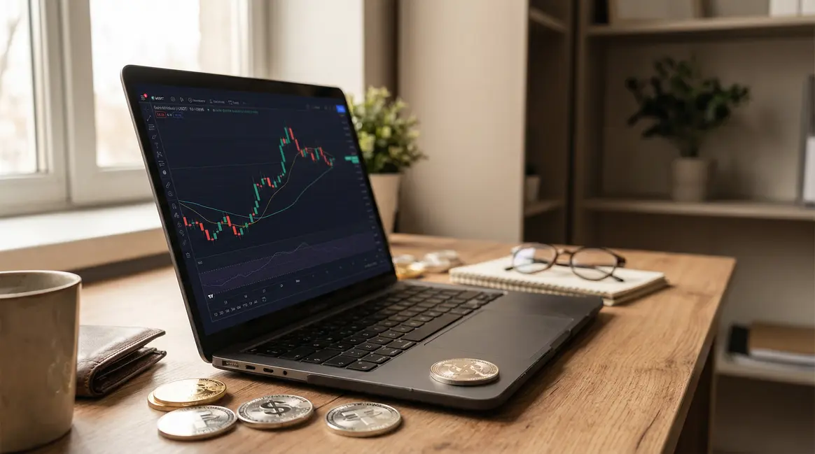 Ordinateur affichant prix acheter USDT en ligne crypto 2026