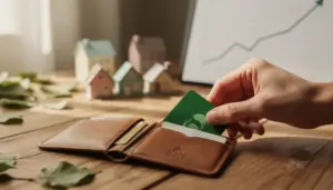 Carte bancaire verte banque éthique sur table, impact positif