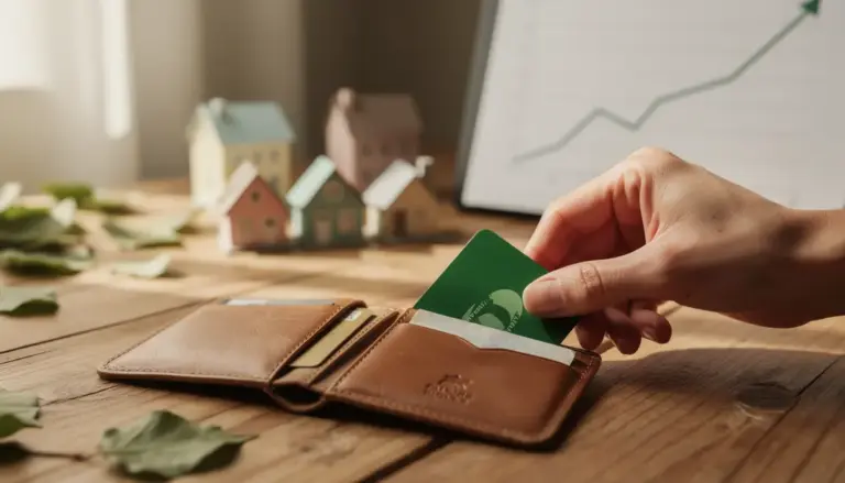 Carte bancaire verte banque éthique sur table, impact positif