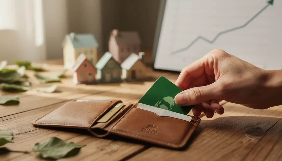 Carte bancaire verte banque éthique sur table, impact positif