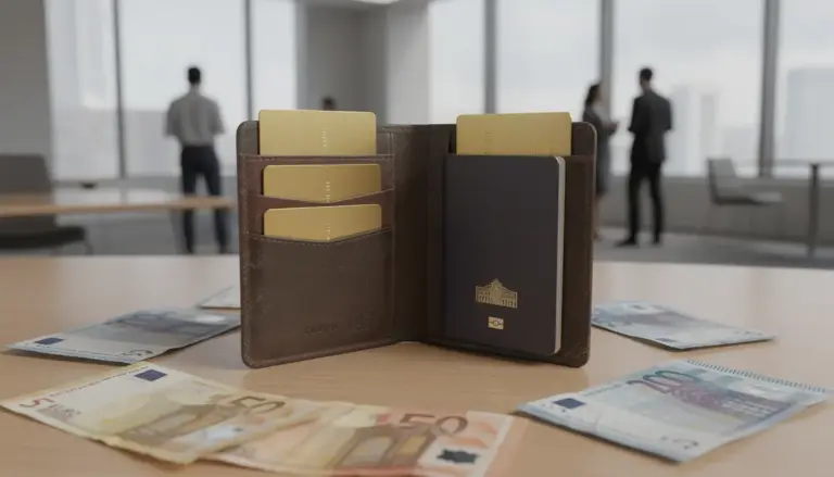 cartes gold et cartes bancaires standard sur table avec passeport