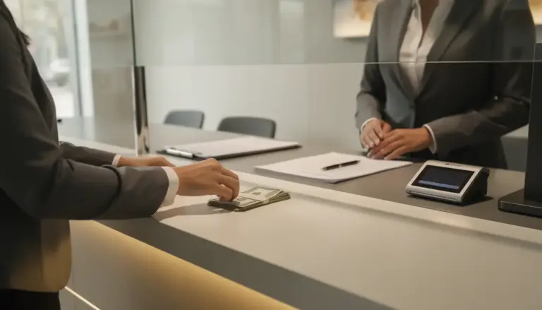 dépôt espèces guichet banque moderne