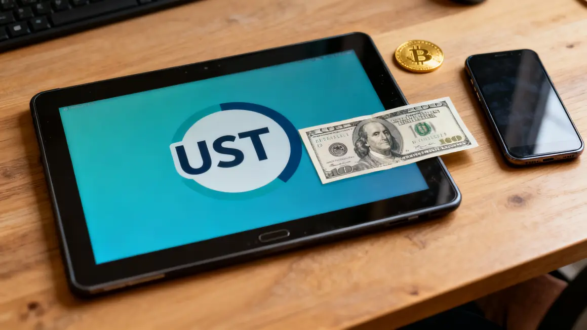Tablette avec symbole USDT et dollar paiement en ligne stablecoin