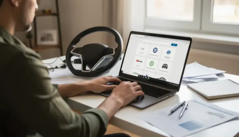 Conducteur compare les assurances auto sur ordinateur moderne