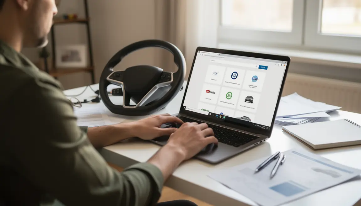 Conducteur compare les assurances auto sur ordinateur moderne