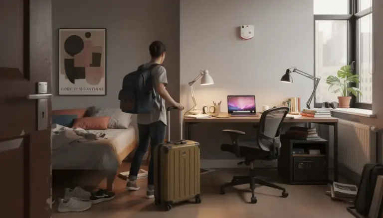 Chambre étudiante moderne avec ambiance assurance logement