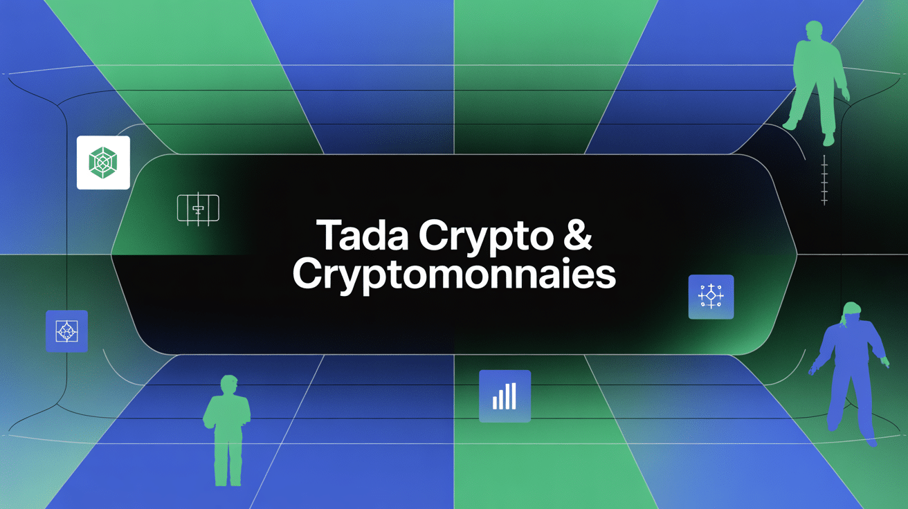 Vue stylisée de tada crypto, symboles blockchain et data