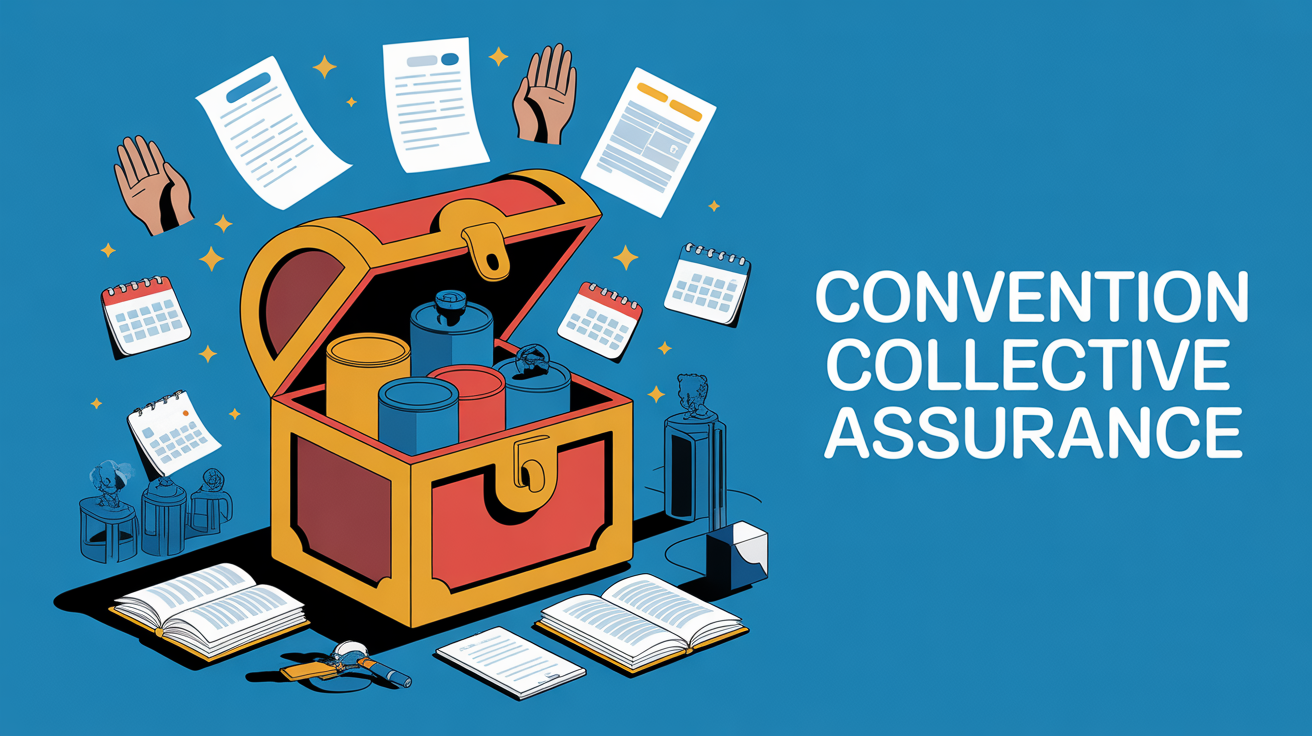Illustration coffre trésor et documents convention collective assurance