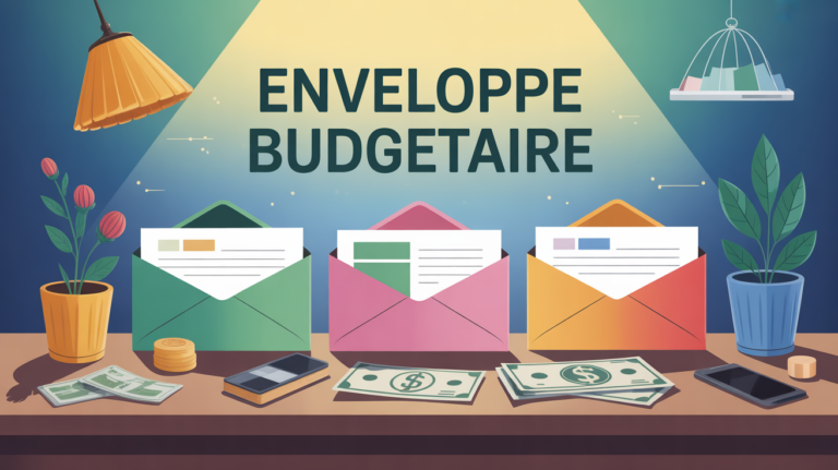 Enveloppe budgétaire stylisée sur un tableau coloré