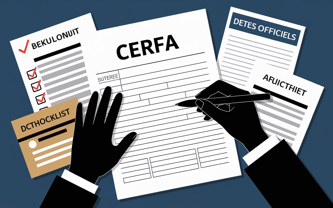 Formulaire renonciation à succession Cerfa avec checklist et pièces d'identité