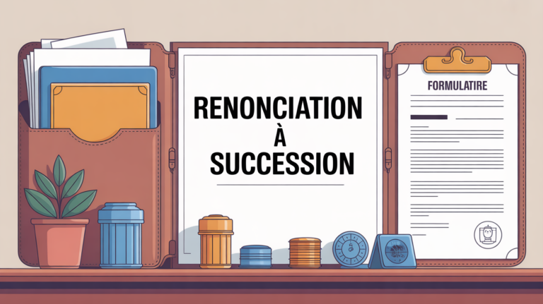 Illustration formulaire renonciation à succession, pochette et tampons officiels