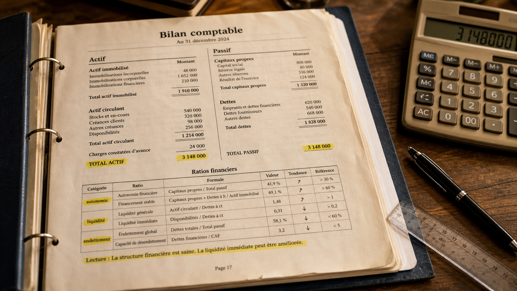 Comment analyser un bilan comptable : ratios financiers sur un bilan